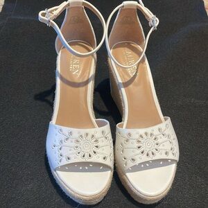 Lauren Ralph Lauren Hanna Eyelet Nappa Leather Espadrille White Women's Sandals